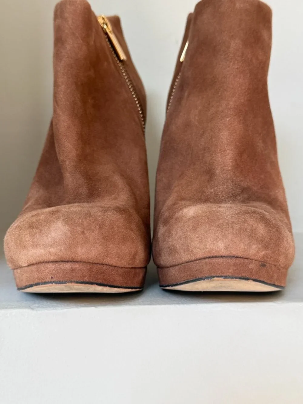 MICHAEL Michael Kors Brown Suede Platform Ankle Boots Booties 7.5 Gold